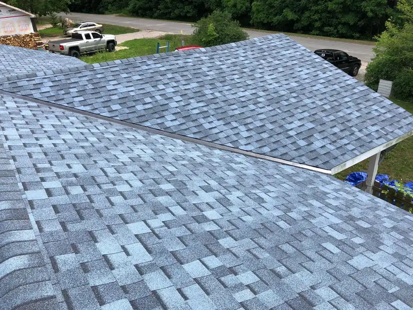 Close-up of new shingles installed by Tucci Roofing